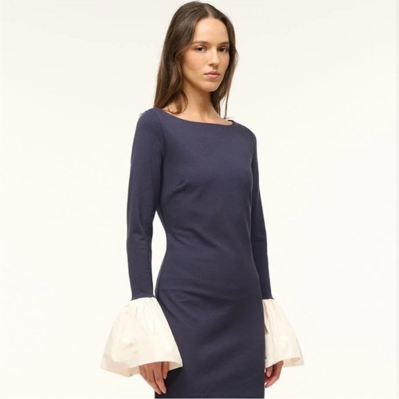 Staud Hawthorne Dress Navy Blue Taffeta - Picture 6 of 11